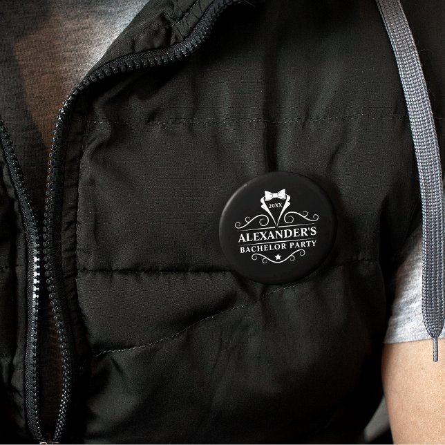 Bachelor Party Tuxedo Krawatte Black Button (Customize to change background color, text size or text style.)