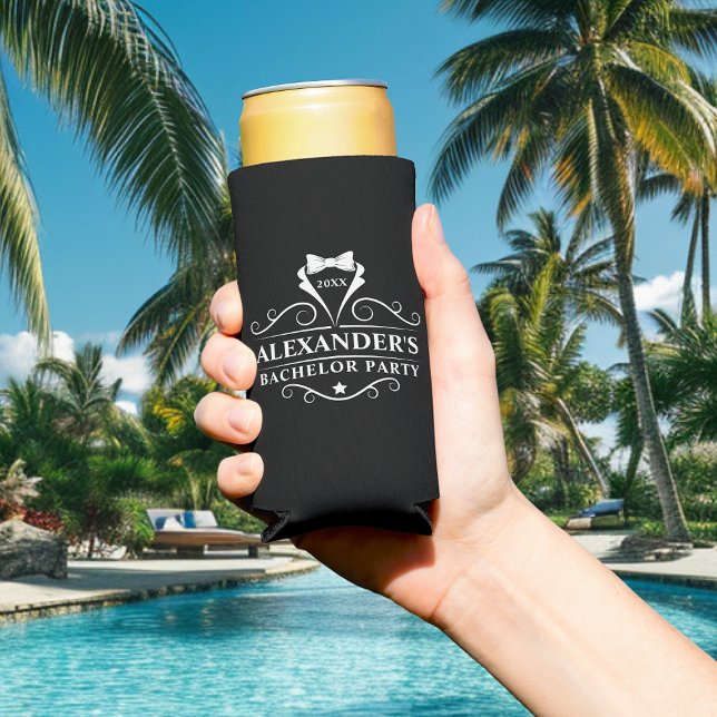 Bachelor Party Tuxedo Krawatte Black Selters Dosenkühler (Customize to change text size, color or text style.)