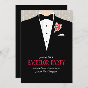 Bachelor Party tuxedo rote Rose Einladung