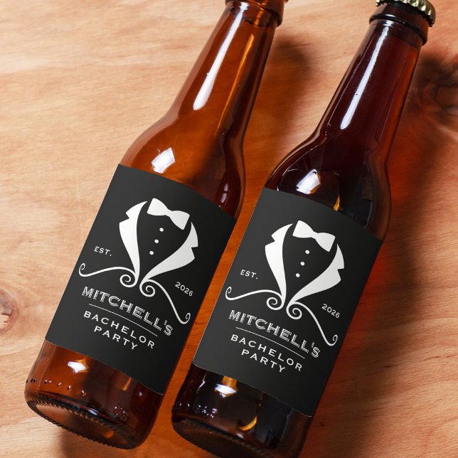 Bachelor Party Tuxedo Suit Bowtie Black Wedding Bierflaschenetikett (Bachelor Party Tuxedo Suit Bowtie Black Wedding Beer Bottle Label
)