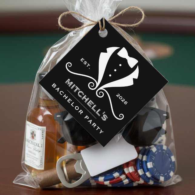 Bachelor Party Tuxedo Suit Bowtie Black Wedding Geschenkanhänger (Bachelor Party Tuxedo Suit Bowtie Black Wedding Favor Tags
)