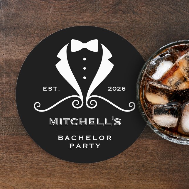 Bachelor Party Tuxedo Suit Bowtie Black Wedding Runder Pappuntersetzer (Bachelor Party Tuxedo Suit Bowtie Black Wedding Round Paper Coaster
)