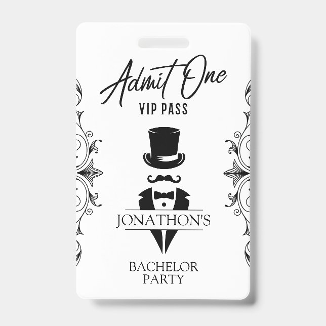 Bachelor Party Vintag Tuxedo VIP Ausweis (Vorderseite)
