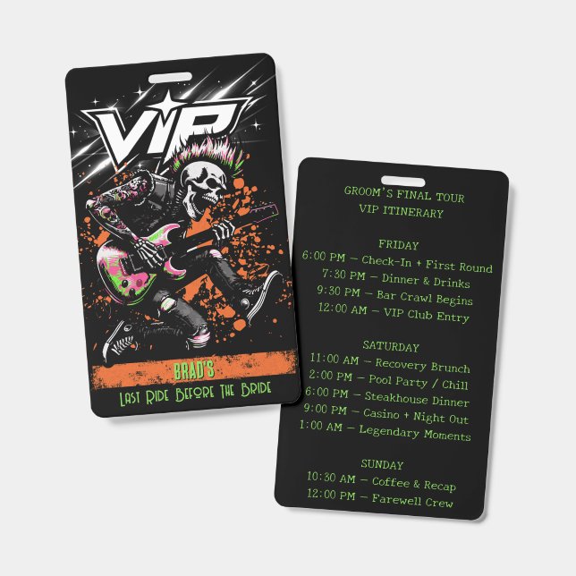 Bachelor Party VIP Badge Backstage Pass Ausweis (Vorder- & Rückseite)