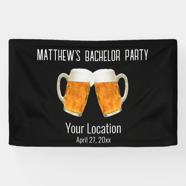 Bachelor Party Wedding Beer Cheer Black Banner (Horizontal)