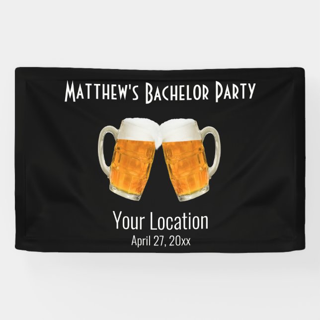 Bachelor Party Wedding Beer Cheer Black Banner (Horizontal)