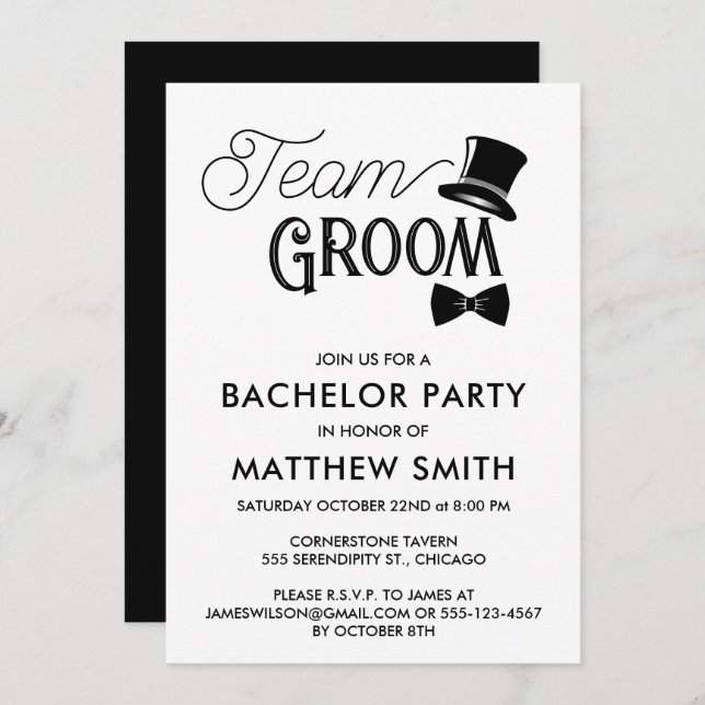 Bachelor Party Wedding Team Groom Einladung (Vorne/Hinten)