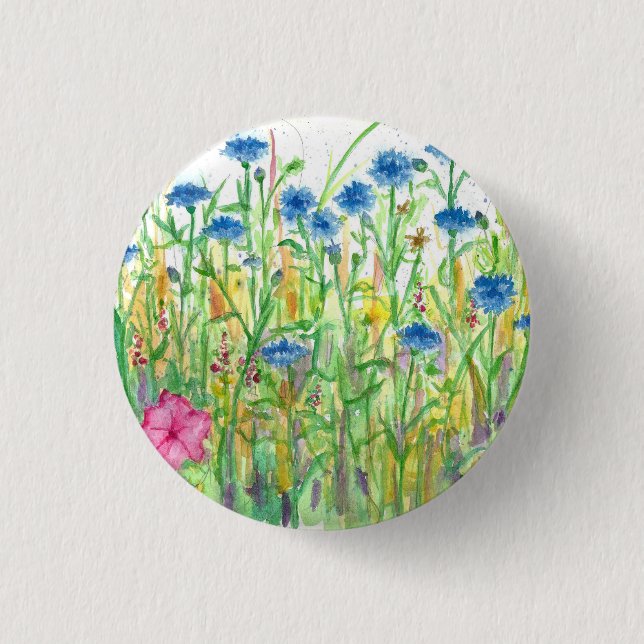 Bachelor-Tasten Aquarellfarben-Wildblumen Button (Vorderseite)