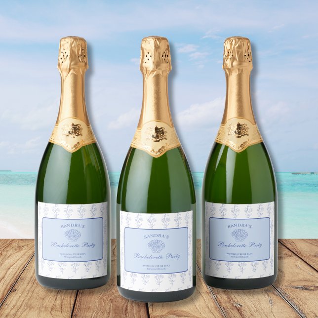 Bachelorette Bachelorette Wochenende (Coastal Grandma Beach Bach Bachelorette Weekend Sparkling Wine Label)