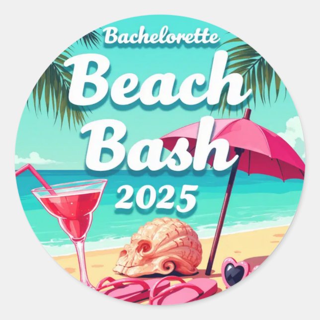 Bachelorette Beach Bash 2025 Tropical Runder Aufkleber (Vorderseite)
