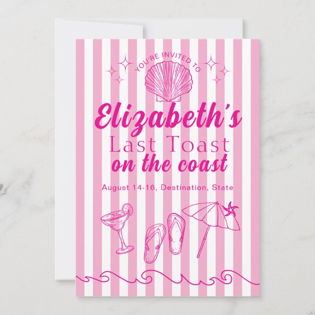 Bachelorette Beach Party Last Toast On the Coast Einladung (Vorderseite)