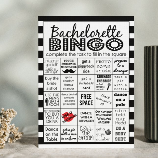 Bachelorette Bingo gestreift, Party Game, Challeng Einladung (Von Creator hochgeladen)