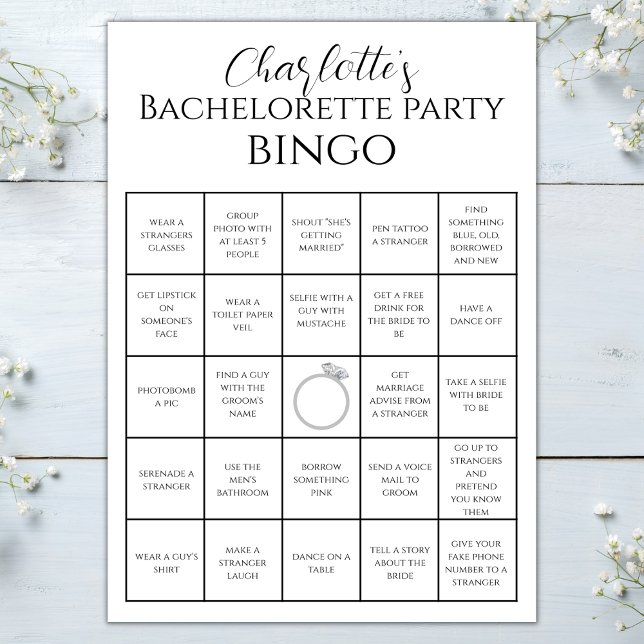 Bachelorette Bingo Hen Party Game Challenge Karte (bachelorette bingo hen party game bachelorette party games challenge bingo minimalist )