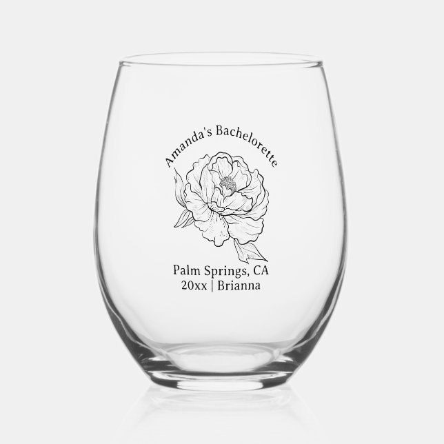 Bachelorette Birth Month Blume November Peony Weinglas Ohne Stiel (Rückseite)