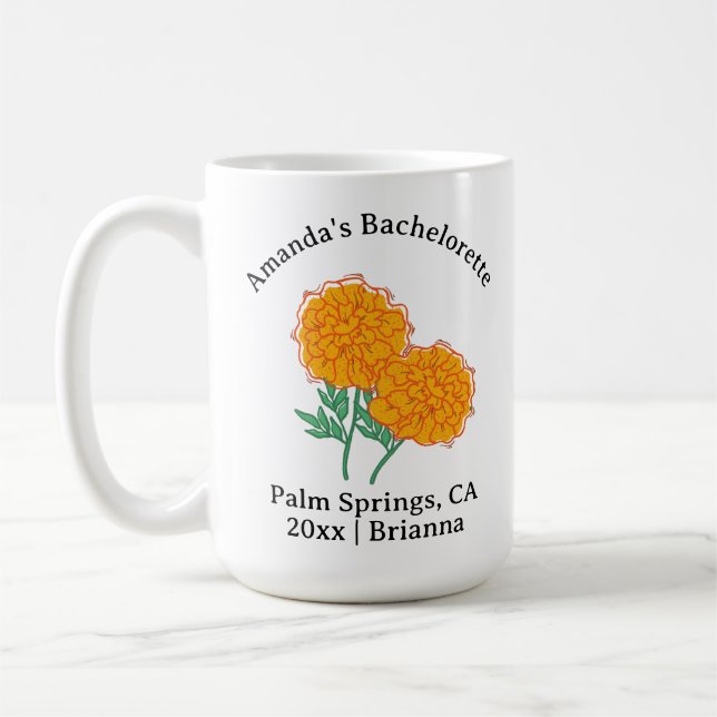 Bachelorette Birth Month Blume Oktober Marigold Kaffeetasse (Links)