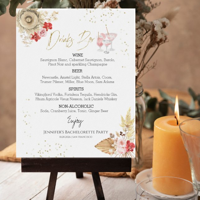 Bachelorette Boho Cocktail Gilded Drinks Menü Sign Poster (Von Creator hochgeladen)