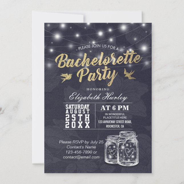Bachelorette Brautparty Mason Jar String Lights Einladung (Vorderseite)