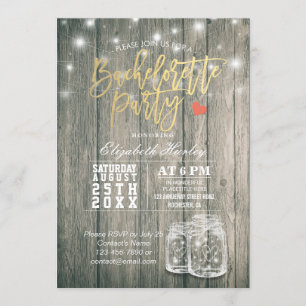 Bachelorette Brautparty Rustic Wood Mason Jars Einladung