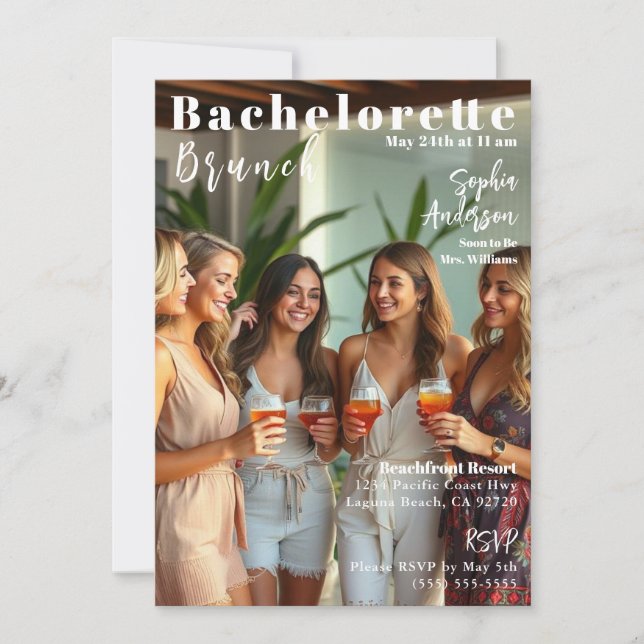 Bachelorette Brunch Magazine Cover Einladung (Vorderseite)
