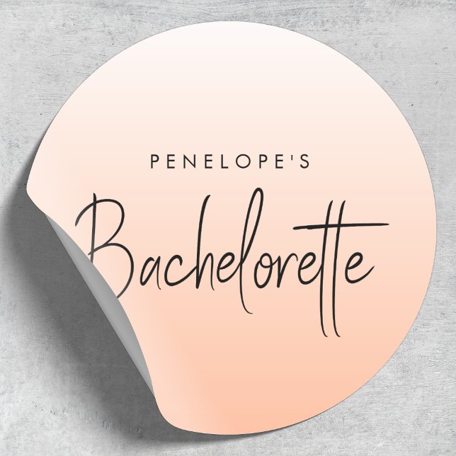 Bachelorette | Coral Ombre Elegant Peach Runder Aufkleber (Von Creator hochgeladen)