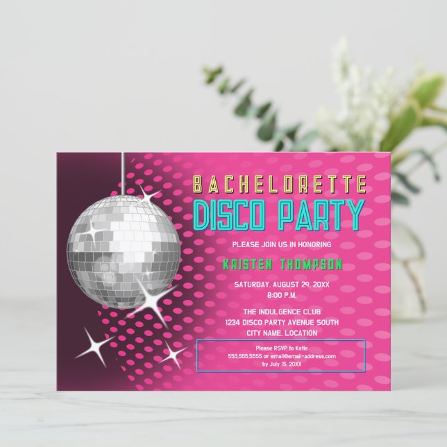 Bachelorette Disco Party Einladung (Stehend Vorderseite)