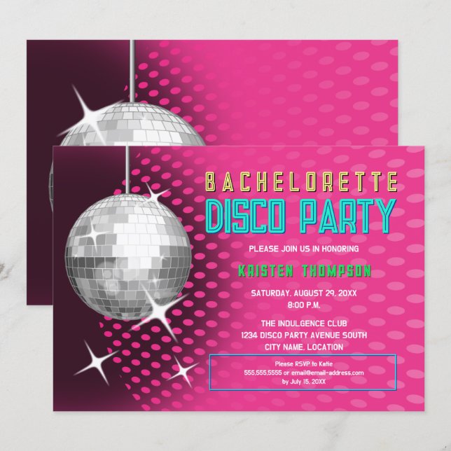 Bachelorette Disco Party Einladung (Vorne/Hinten)