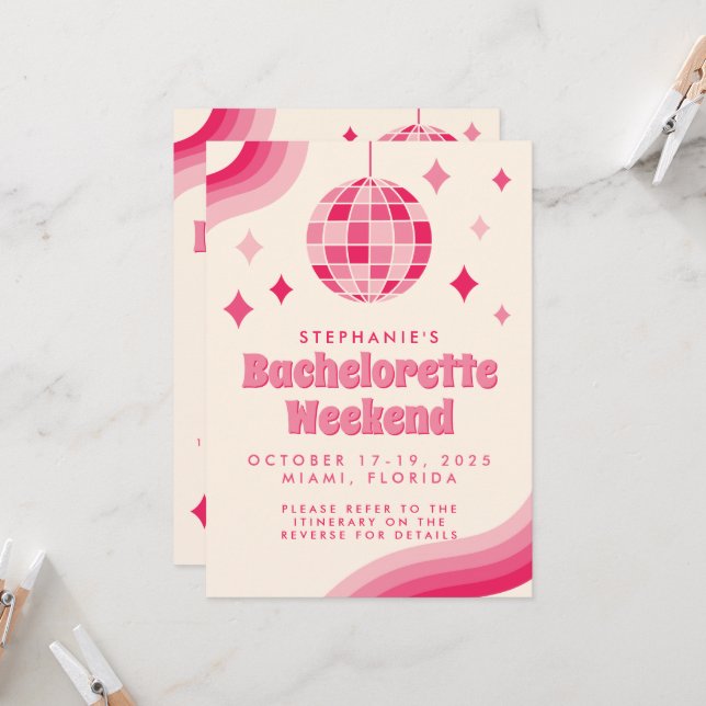 Bachelorette Disco Themenwochenende Einladung (Vorderseite/Rückseite Beispiel)