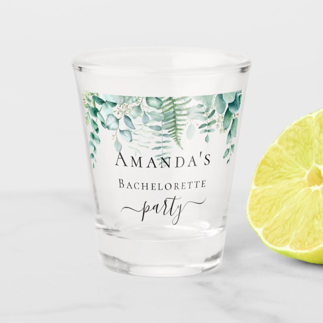 Bachelorette Eukalyptus-Grüne Farne Schnapsglas (Vorderseite)