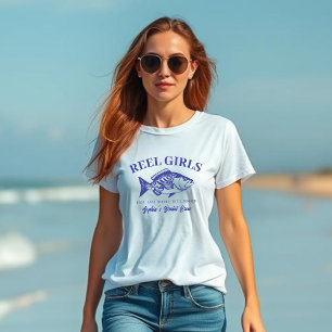 Bachelorette-Fisherman Style Reel Girls-Blue T-Shirt