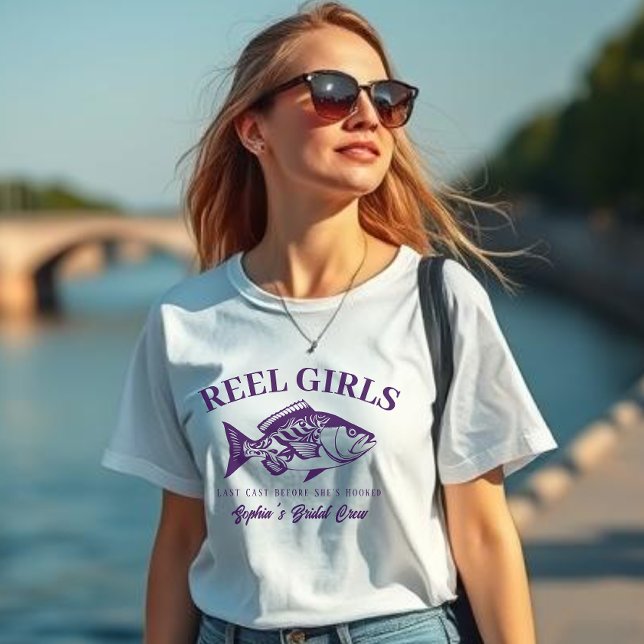 Bachelorette-Fisherman Style Reel Girls-Lila T-Shirt (Bachelorette Reel Girls T shirt, Bridal Crew Shirt)