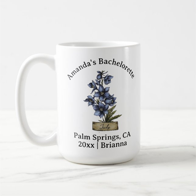 Bachelorette Geburtsmonat Blume Juli Larkspur Kaffeetasse (Links)