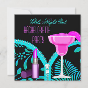 Bachelorette Girls Night Out Aquamarin Hot Pink Einladung