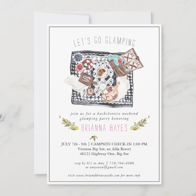 Bachelorette Glamping Camping Wochenende Einladung (Vorderseite)