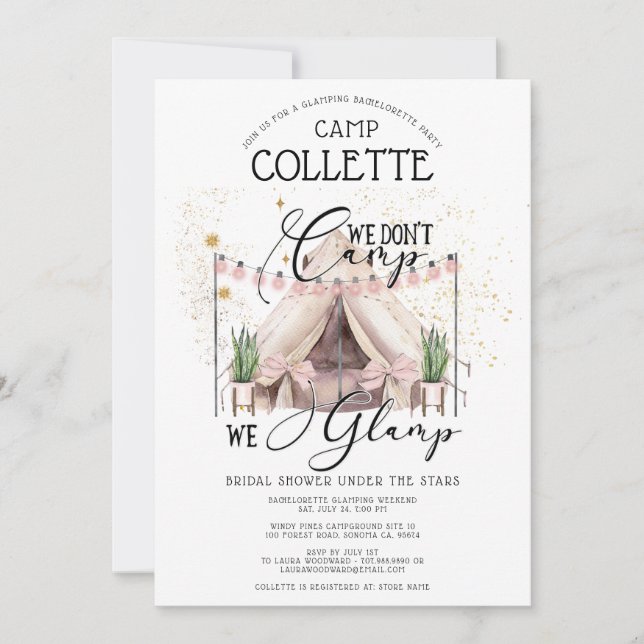 Bachelorette Glamping Party Wochenende Einladung (Vorderseite)