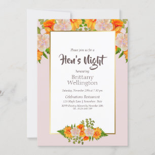 Bachelorette Hens Night Gold Blush Pink Floral Einladung