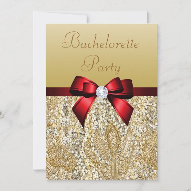 Bachelorette Imitate Goldene Sequenzen Royal Red B Einladung (Vorderseite)