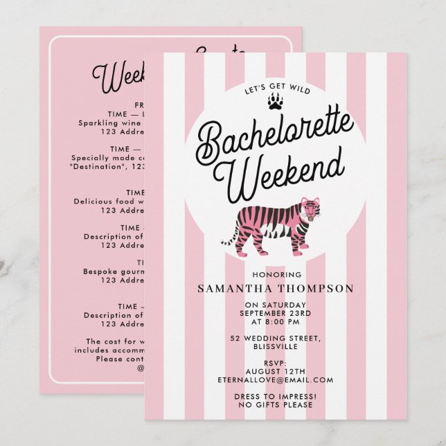 Bachelorette Itinerary Bach Weekend Retro Leopard  Einladung (Vorne/Hinten)