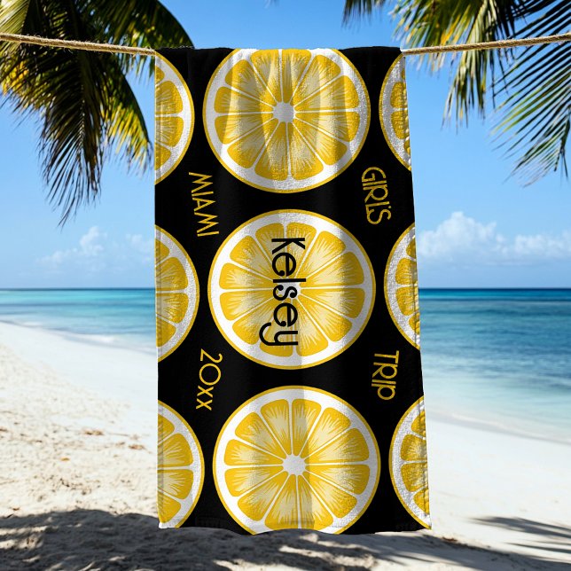 Bachelorette Lemon Slice Black Yellow Beach Handtu Strandtuch (Von Creator hochgeladen)
