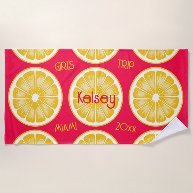 Bachelorette Lemon Slice Pink Yellow Beach Handtuc Strandtuch (Vorderseite)