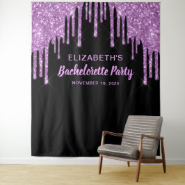 Bachelorette Lila Glitzer Black Foto Booth Wandteppich
