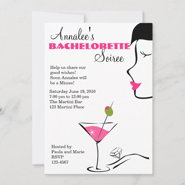 bachelorette Martini Soiree Einladung (Vorderseite)