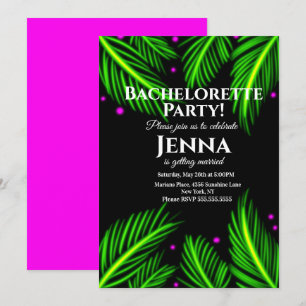 Bachelorette Neon Palm Leaf Tropisches Brautparty Einladung