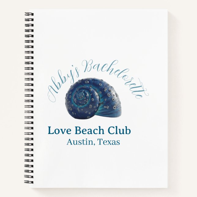 Bachelorette party beach club blue sea shell name  notizbuch (Vorderseite)