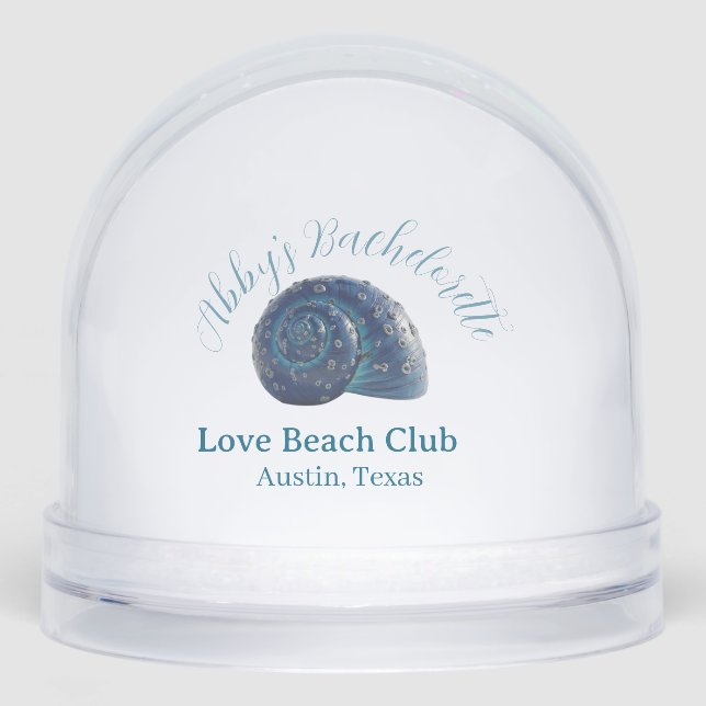 Bachelorette party beach club blue sea shell name  schneekugeln (Vorderseite)