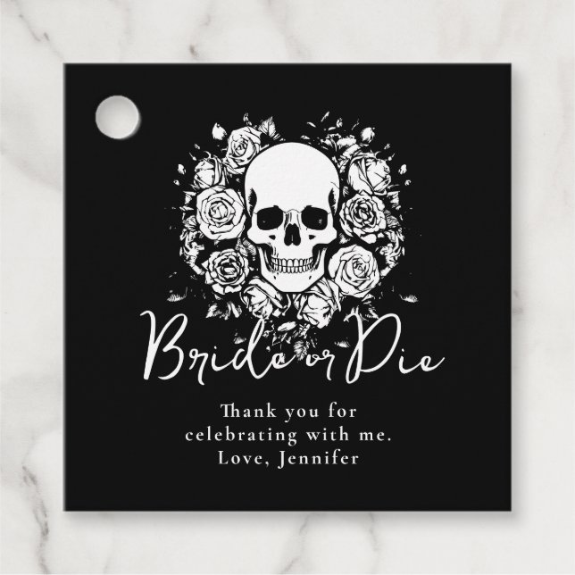 Bachelorette Party Black Skull Floral Thank You Geschenkanhänger (Vorderseite)