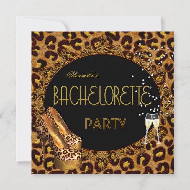 Bachelorette Party Gold Leopard Black Shoes 5 Einladung (Vorderseite)