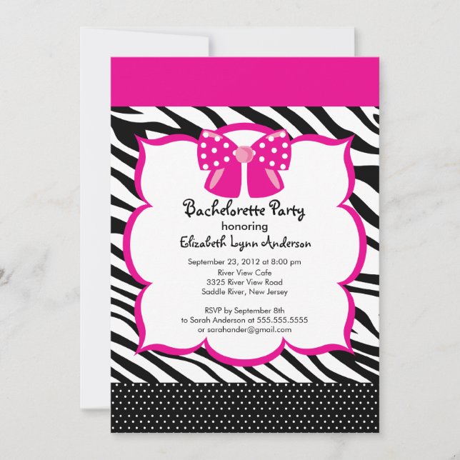 Bachelorette Party Invitation Pink  Black Zebra Einladung (Vorderseite)