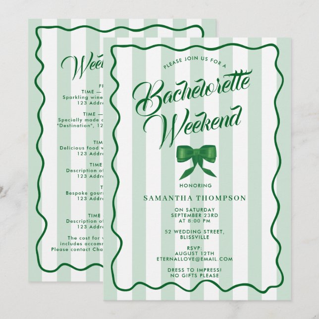Bachelorette Party Itinerary Bach Weekend Bow Einladung (Vorne/Hinten)