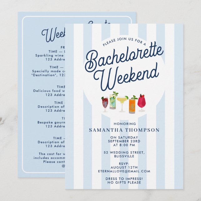 Bachelorette Party Itinerary Bach Weekend Retro Einladung (Vorne/Hinten)
