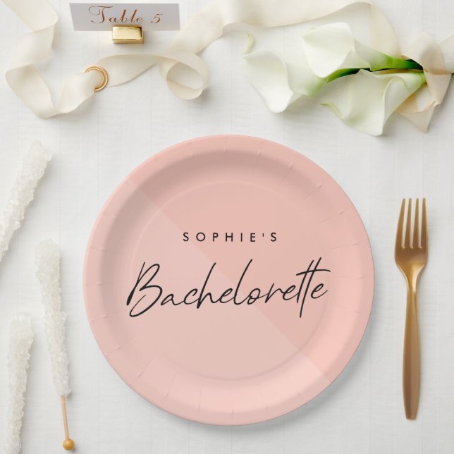Bachelorette Peach Pink | Minimalistische moderne  Pappteller (Hochzeit)